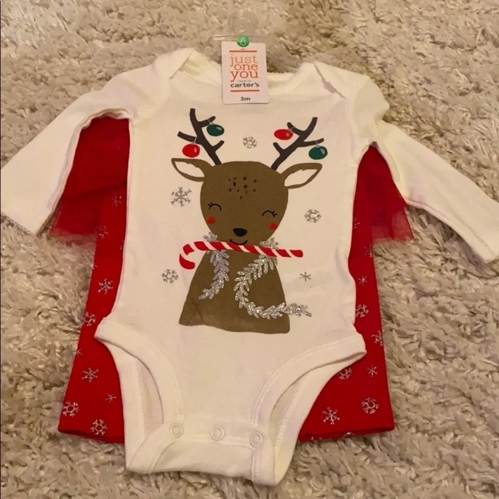 Holiday Reindeer outfit with tutu 2-piece top & bottom - Baby girl 3M New